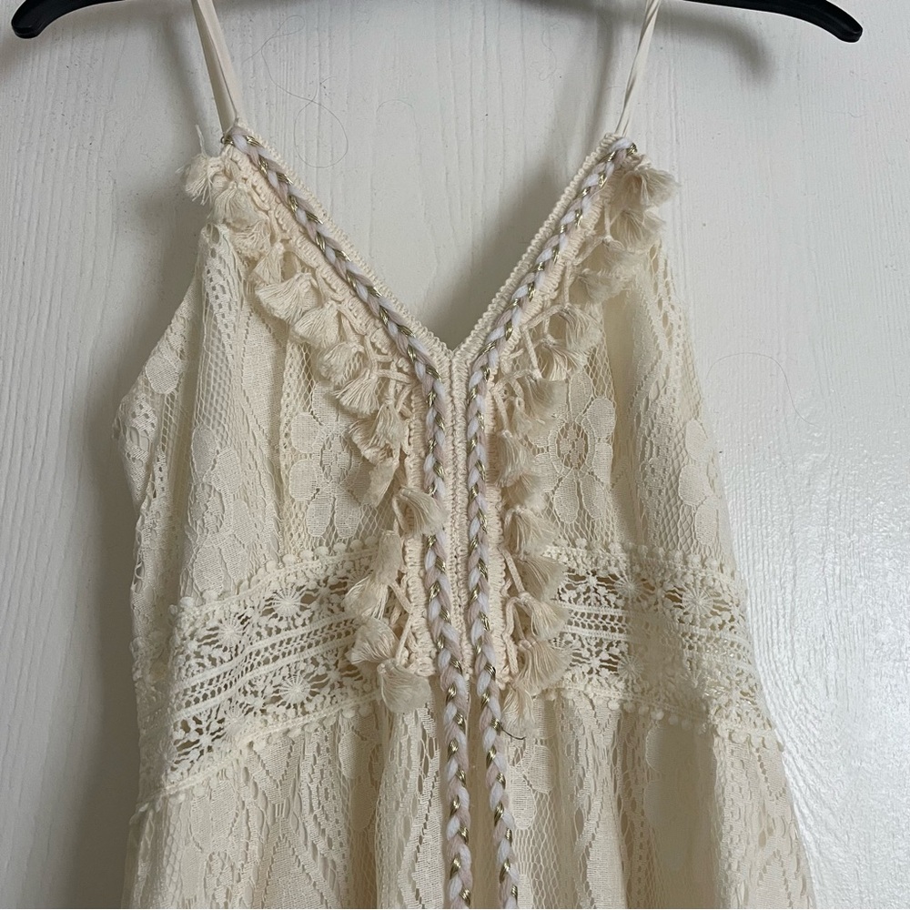 Beige Lace Maxi Dress with Tassel Tie - Picture 6 of 8